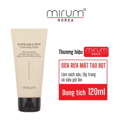 Sữa Rửa Mặt Tạo Bọt, Tẩy Trang, Làm Sạch Sâu Và Siêu Giữ Ẩm Mirum 120ml - Mirum Super Aqua Deep Cleansing Foam